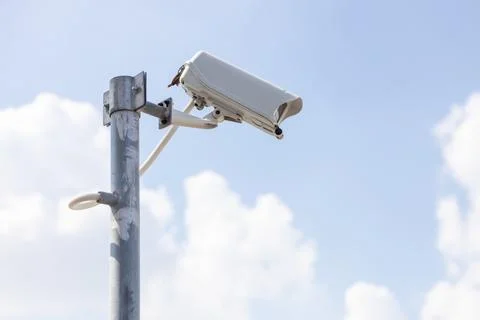 CCTV outdoor camera, building security guard. area safety surveillance cam .. Stock Photos