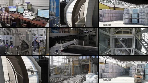 CCTV records the process to the server. Cameras installed in the factory. Stock Footage 122218421