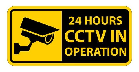CCTV Security Camera Alert Sign with 24 Hours Operation Notice Stock Illustration
