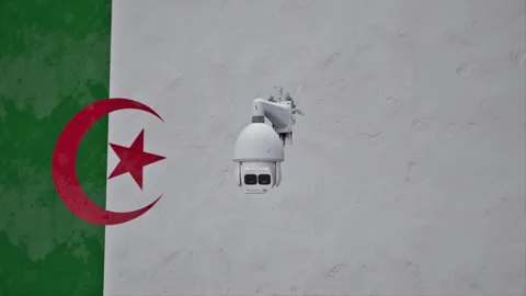 CCTV Security Camera And Algeria Flag Printed Wall Stock-Footage 314788997
