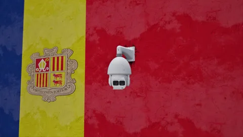 CCTV Security Camera And Andorra Flag Printed Wall Stockbeeldmateriaal 314788979