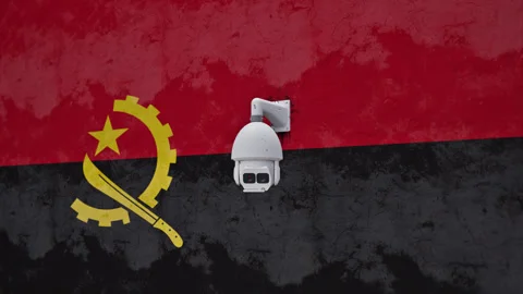 CCTV Security Camera And Angola Flag Printed Wall Stock Footage 314788982