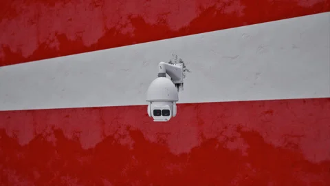 CCTV Security Camera And Austria Flag Printed Wall 스톡 동영상 314788013