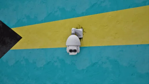 CCTV Security Camera And  Bahamas Flag Printed Wall Stock Footage 314794156