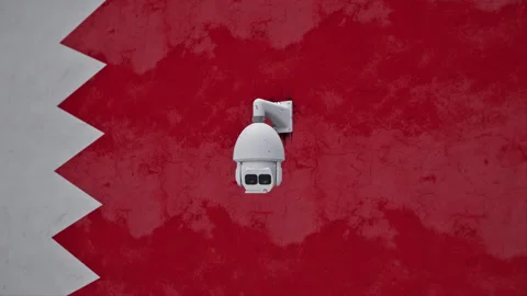 CCTV Security Camera And Bahrain Flag Printed Wall Stock-Footage 314787964