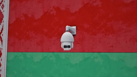 CCTV Security Camera And Belarus Flag Printed Wall Stockbeeldmateriaal 314788017