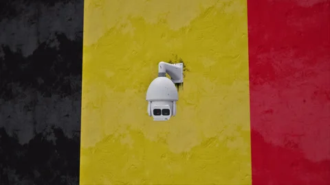 CCTV Security Camera And Belgium Flag Printed Wall Stock Footage 314788278