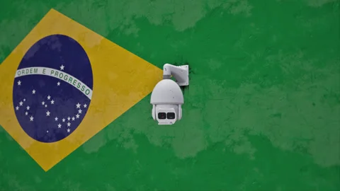 CCTV Security Camera And Brazil Flag Printed Wall Video stock 314788327