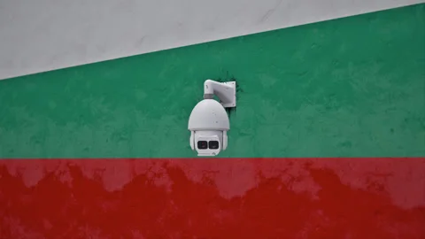 CCTV Security Camera And Bulgaria Flag Printed Wall Stock-Footage 314788377