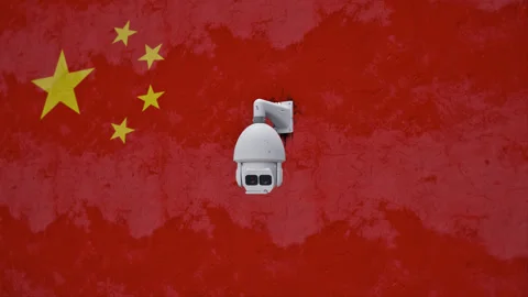 CCTV Security Camera And  China Flag Printed Wall Stock Footage 314794738