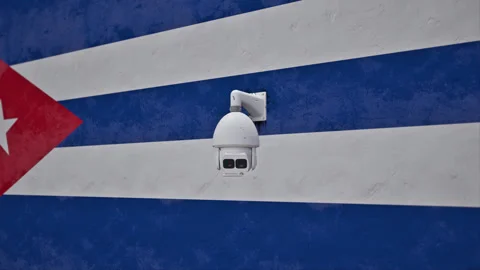 CCTV Security Camera And Cuba Flag Printed Wall Vidéo 314788379