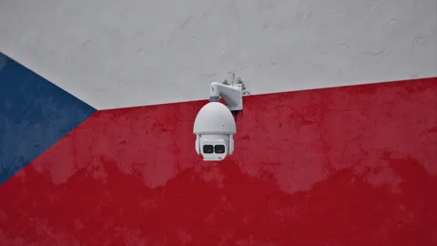 CCTV Security Camera And Czechia Flag Printed Wall Stock-Footage 314788430