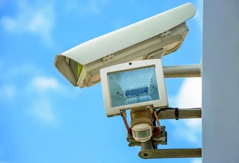 CCTV Security camera and urban video. Closeup view. Stock Photos