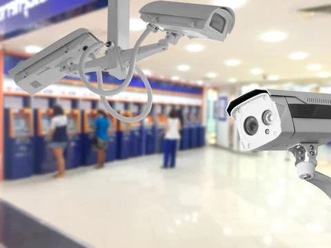 CCTV Security camera Auto teller machine(ATM)  area background. Stock Photos