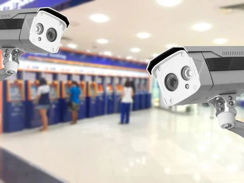 CCTV Security camera Auto teller machine(ATM)  area background. Stock Photos