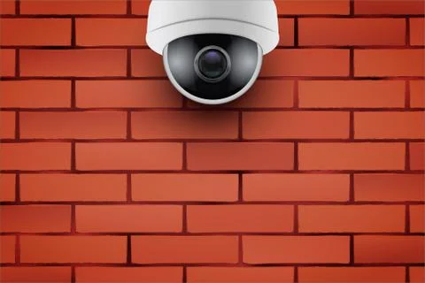CCTV security camera on brick wall Stock Illustration