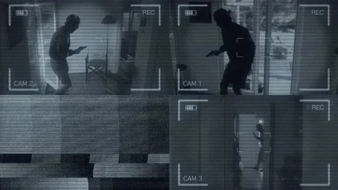 CCTV Security Camera Captures Burglar Breaking In Video stock 138012267
