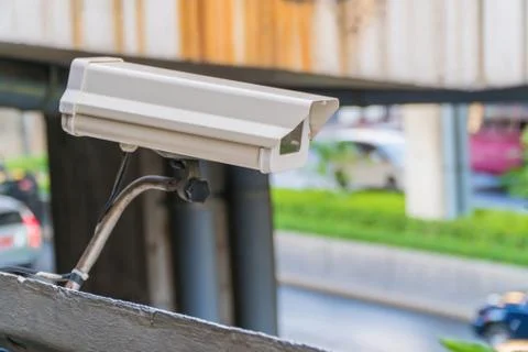 CCTV security camera, Closed circuit television in the public park Stock Photos