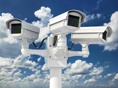 CCTV security camera on cloud sky background. CCTV security camera on clou... Foto stock