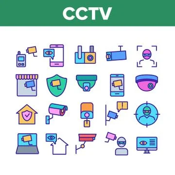 Cctv Security Camera Collection Icons Set Vector Stock Illustration