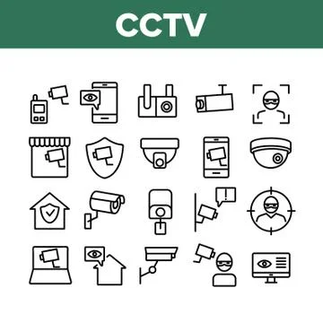 Cctv Security Camera Collection Icons Set Vector Illustrazione stock
