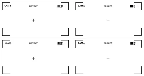 Cctv security camera four screen overlay interface with recording indicator anim Stock-Footage 335535326
