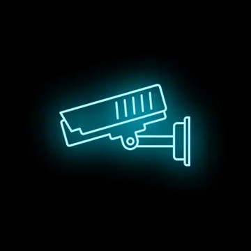 Cctv security camera glowing neon blue light Stock-Illustration