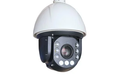 CCTV security camera inside building for crime protect isolate on white backg Stock Photos