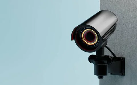 CCTV Security camera isolated on wall at blue background. Safe and secure ... Stock Photos