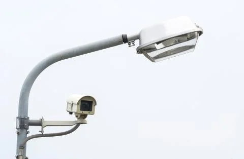 Cctv security camera with lamppost Stock Photos