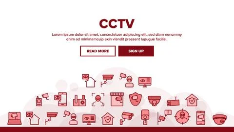 Cctv Security Camera Landing Header Vector Illustrazione stock