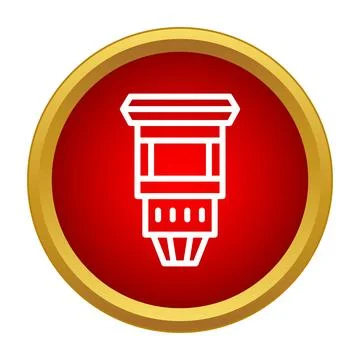 Cctv security camera lens line icon on red background Stock Illustration