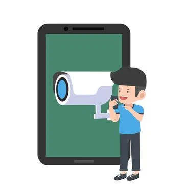 CCTV Security camera with man hold Mobile Phone Stock Illustration