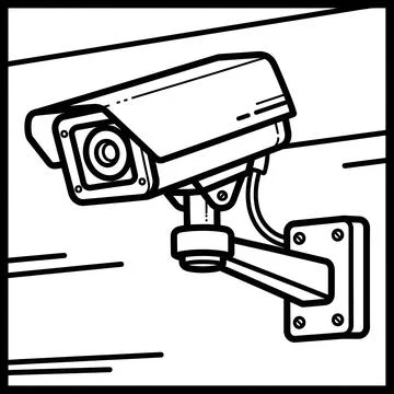 CCTV security camera mounted on wall coloring page Stock Illustration