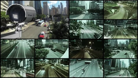 CCTV Security Camera or surveillance operating on traffic road and urban scene. Video stock 83147972