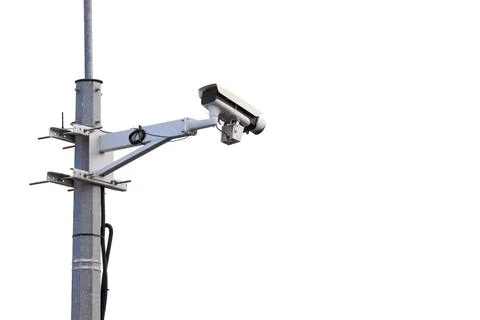 CCTV Security Camera On A Pole Isolated On White Stock Photos