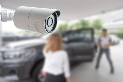 CCTV Security Camera protect your car concept. Stock Photos