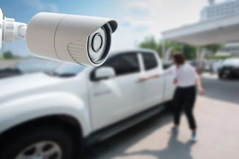 CCTV Security Camera protect your car concept. Stock Photos