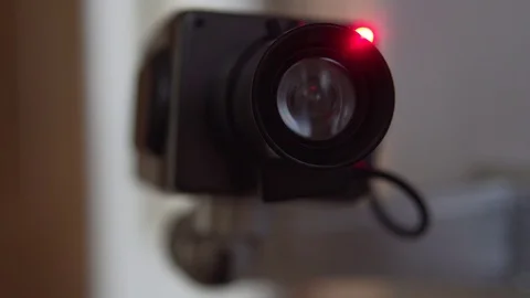 Cctv Security Camera Rotates In Daytime At Home, 4K Surveillance Stock Footage 108544437