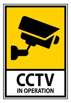 CCTV Security Camera Sign in Operation with Yellow Background Illustration Stock Illustration