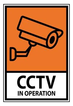 CCTV Security Camera Symbol Sign with Orange Background and Bold Text イラスト素材
