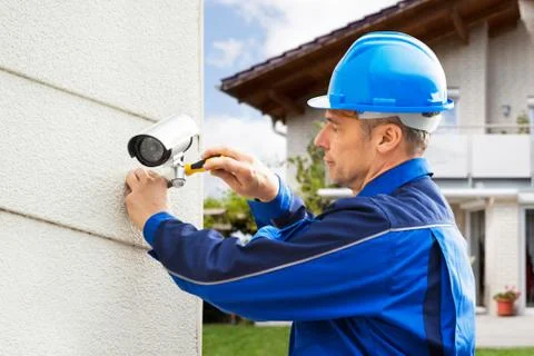 CCTV Security Camera Technician Professional Stock Photos