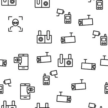 Cctv Security Camera Vector Seamless Pattern 스톡 일러스트