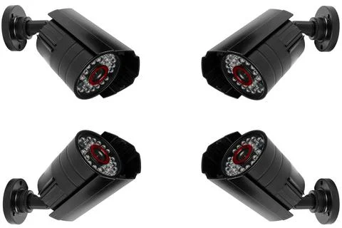 CCTV security camera video equipment isolated on white background.  Surveil.. Stock Photos