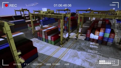 CCTV Security Camera Video Feed Of Shipping Port Stock Footage 329680052