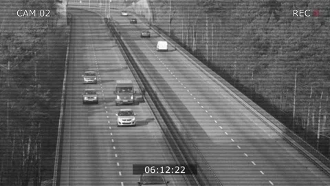 CCTV Security Camera view of Cars Driving Highway Overpass In Forest 스톡 동영상 151232039