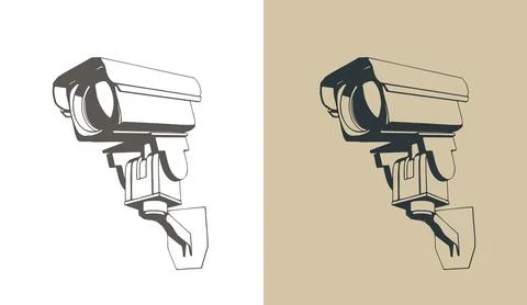 CCTV security camera on wall mount bracket illustrations Stock Illustration