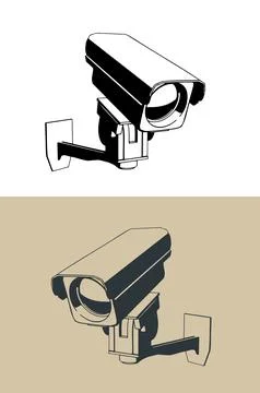 CCTV security camera on wall mount bracket Stock Illustration