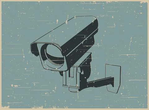 CCTV security camera on wall mount bracket vintage poster Stock Illustration