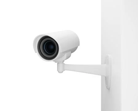 CCTV security camera on the wall on white background, 3d render Stock Illustration